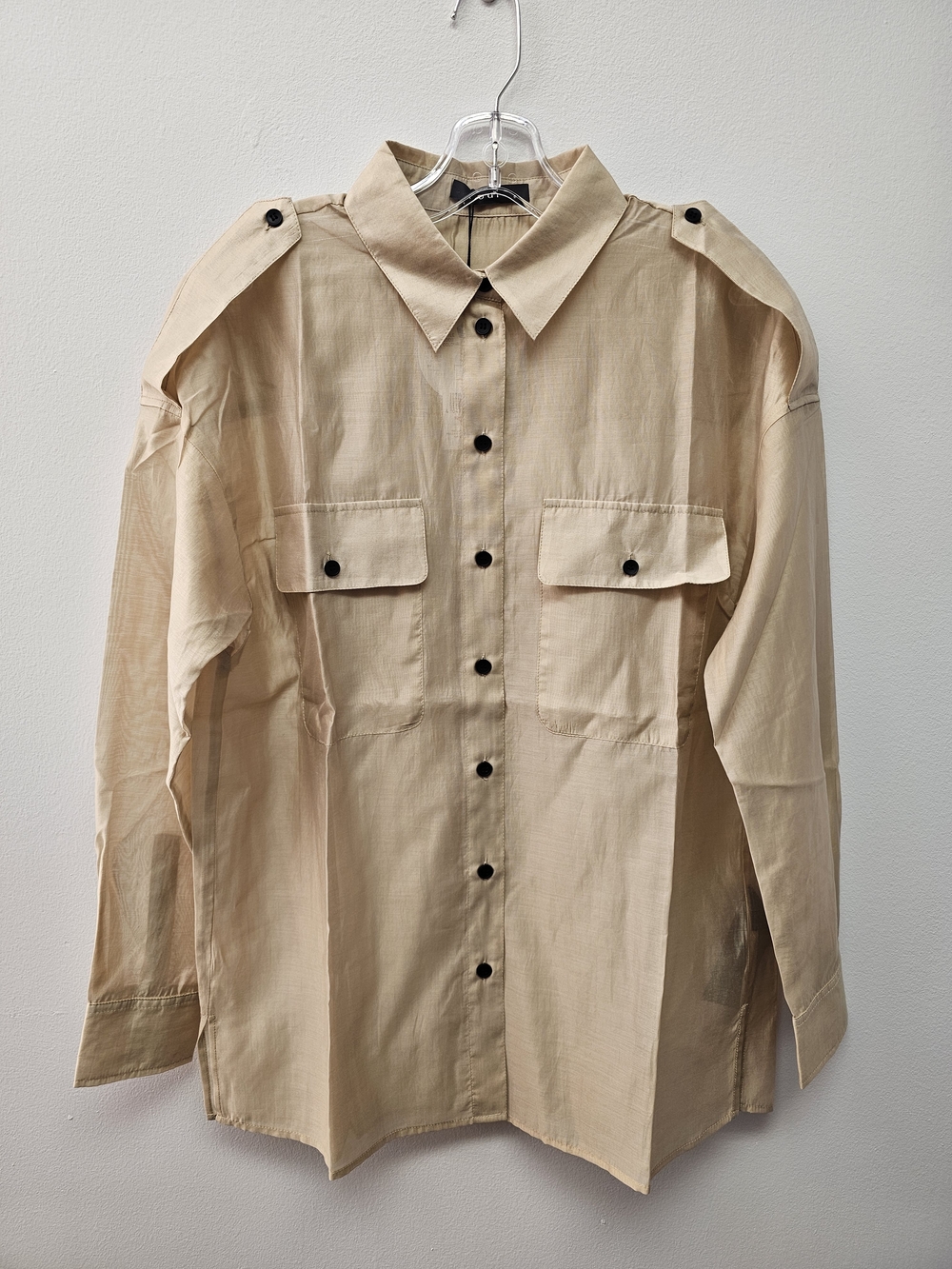 Light Beige Button-Down Utility Shirt with Chest Flap Pockets